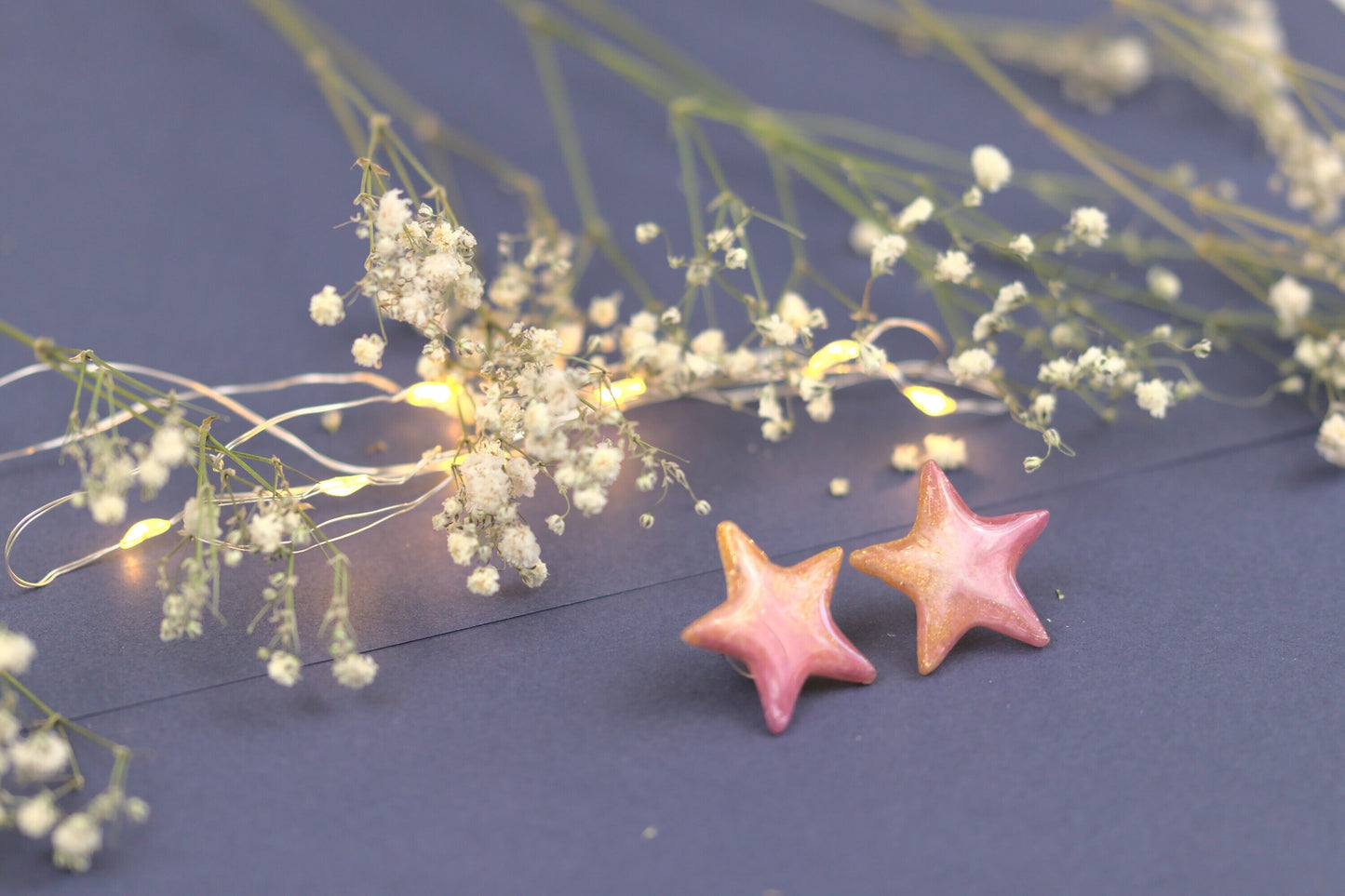Cercei cu surub - Stea - Inox - Roz cu Auriu - Handmade (Colecția Celestial Pink)-Earrings-celestiahandmade