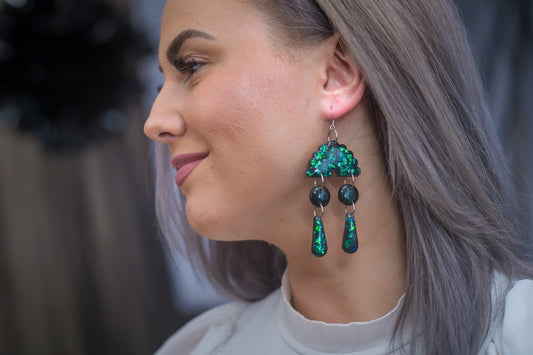 Cercei statement - Verde Strălucitor - Handmade (Colecția Zeița Gheea)-Earrings-celestiahandmade