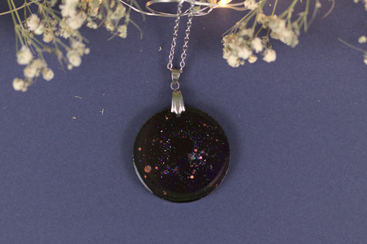 Colier Mare - Luna Plina - Inox-  Negru cu Argintiu - Handmade (colecția Nebula)
