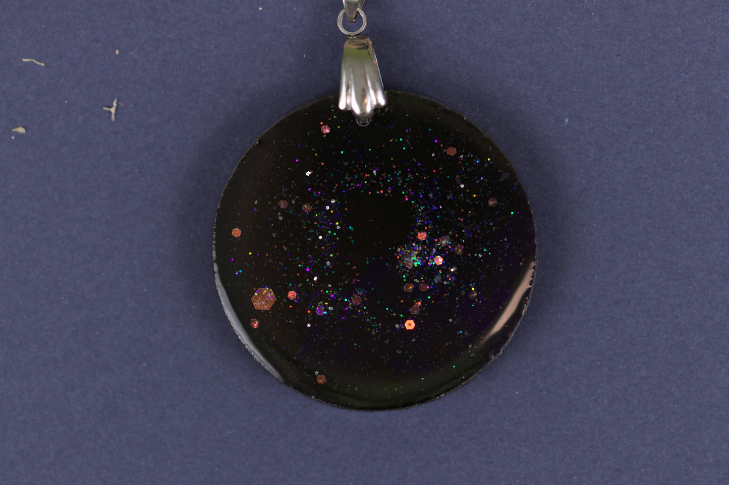 Colier Mare - Luna Plina - Inox-  Negru cu Argintiu - Handmade (colecția Nebula)