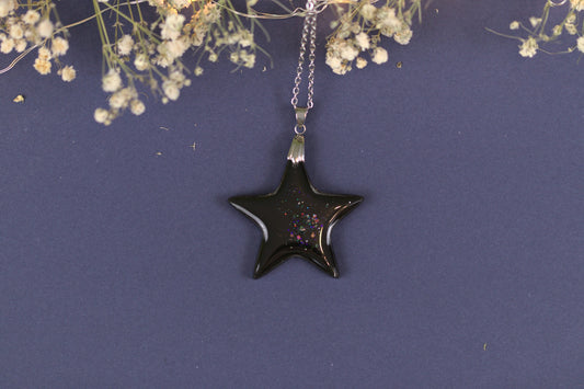 Colier Mare - Stea - Inox - Negru cu Argintiu - Handmade (colecția Nebula)