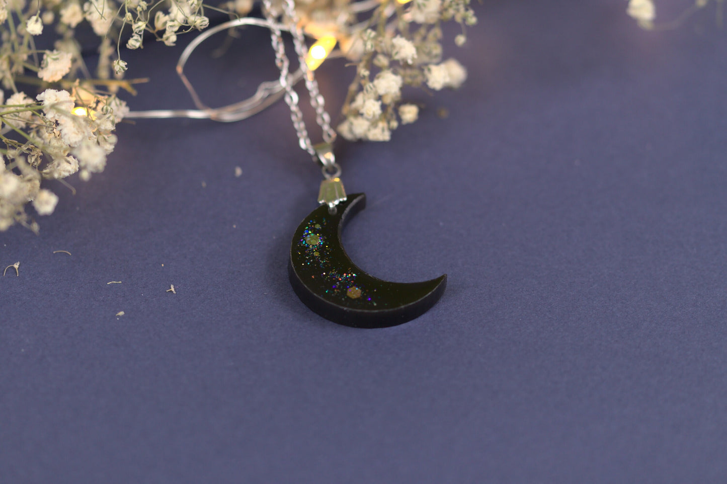 Colier Mic - Luna - Inox - Negru cu Argintiu - Handmade (colecția Nebula)