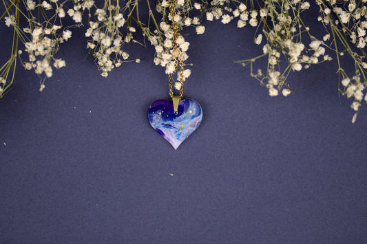 Colier mic - Inima - Inox- Albastru cu Mov - Handmade(Colecția Universe of Celestia)