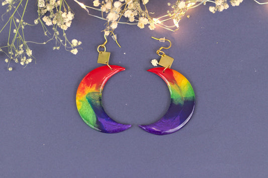 Cercei statement - Luna - Inox - Curcubeu - Handmade (Colecția Celestial Rainbow)-Earrings-celestiahandmade