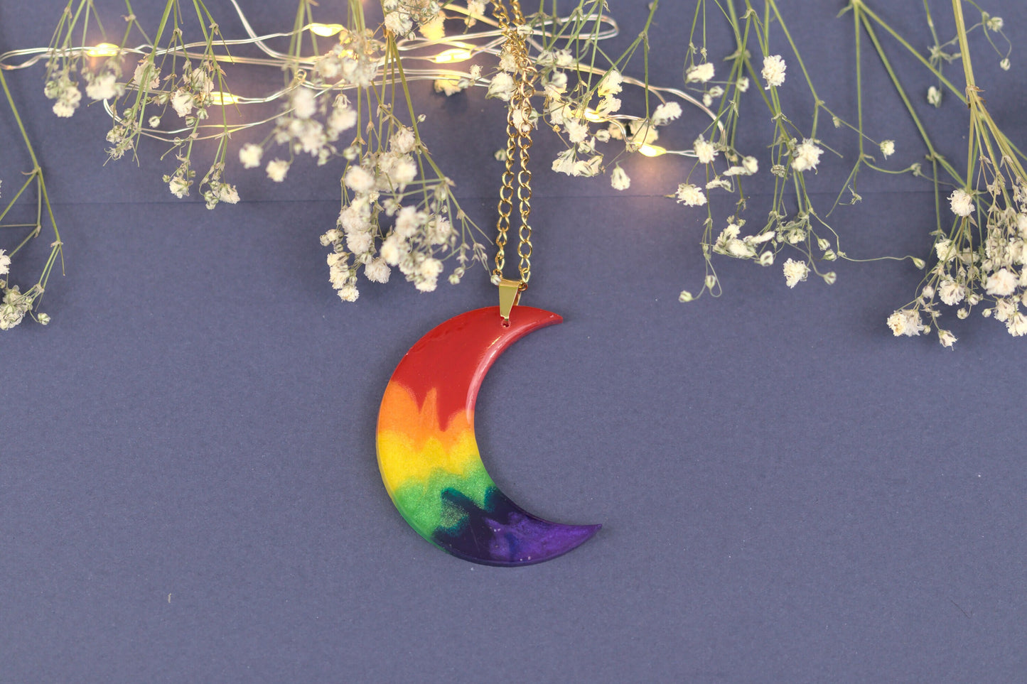 Colier Mare - Luna - Inox - Curcubeu - Handmade (colecția Celestial Pink) (colecția Celestial Rainbow)
