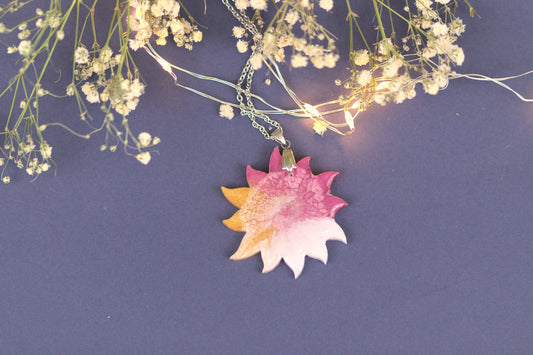 Colier Mare - Soare - Inox -  Roz cu Auriu - Handmade (Colecția Celestial Pink)
