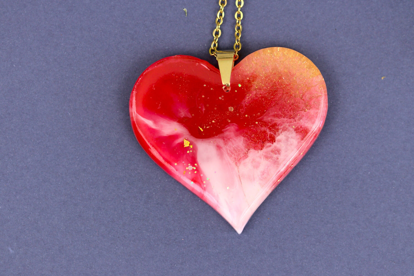Colier Mare - Inima - Inox -  Rosu cu Auriu - Handmade  (Colecția Universe of Celestia)