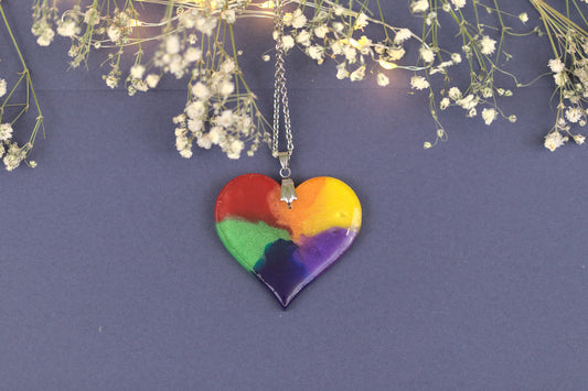 Colier Mare - Inima - Inox -  Curcubeu - Handmade (Colecția Celestial Rainbow)