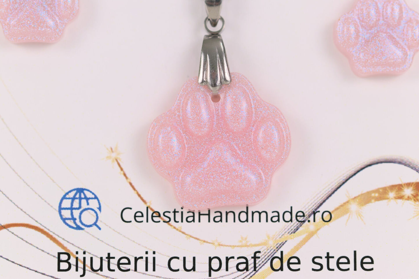 Set cercei și colier - Lăbuță Roz - Handmade