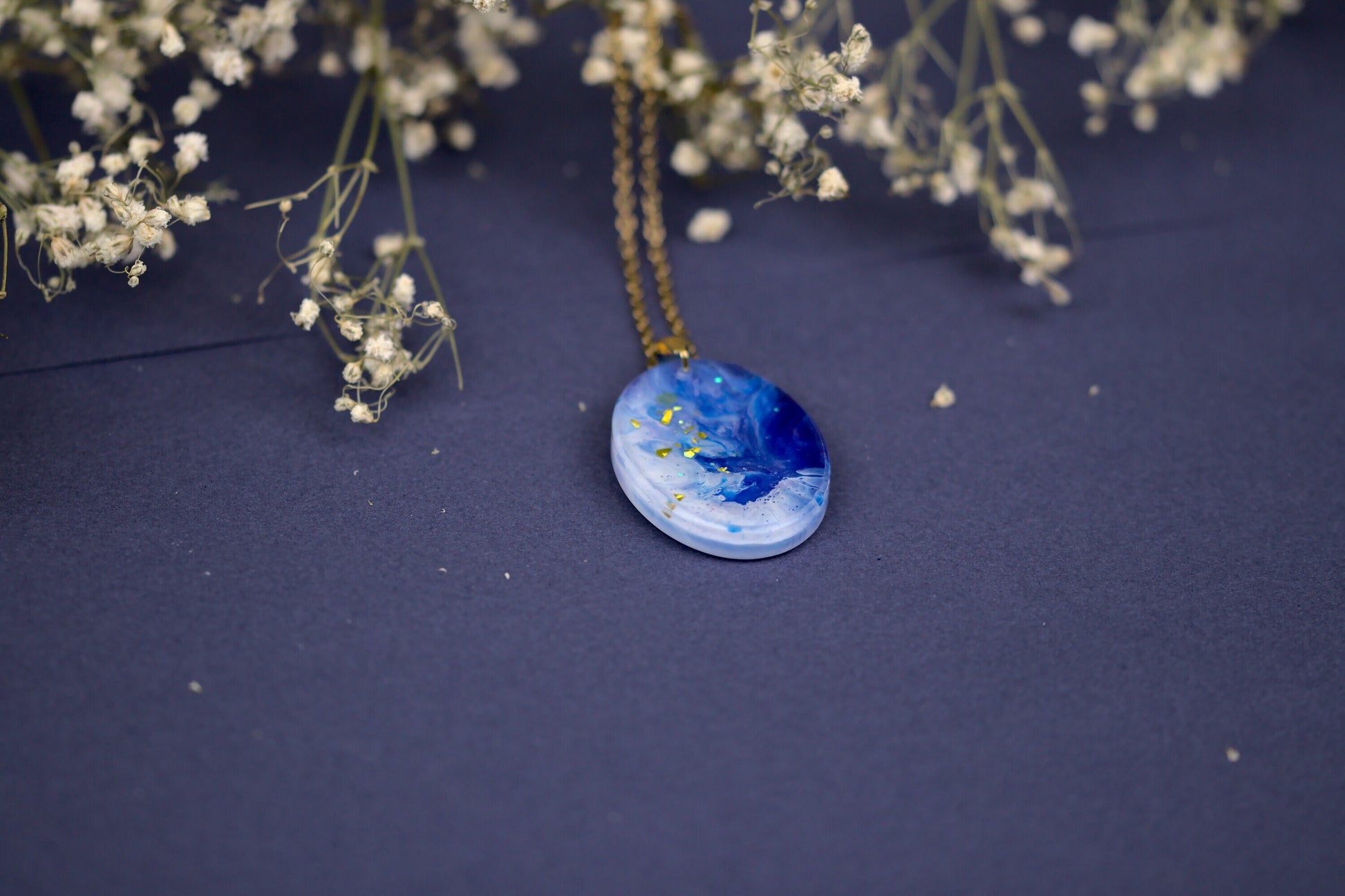 Colier Mare - Oval - Inox - Albastru cu Mov - Handmade (Colecția Universe of Celestia)