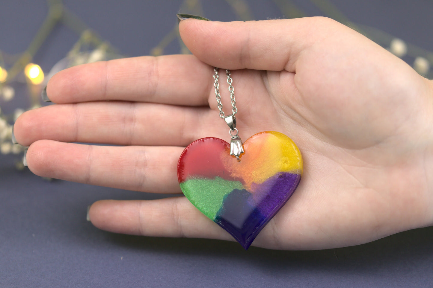 Colier Mare - Inima - Inox -  Curcubeu - Handmade (Colecția Celestial Rainbow)