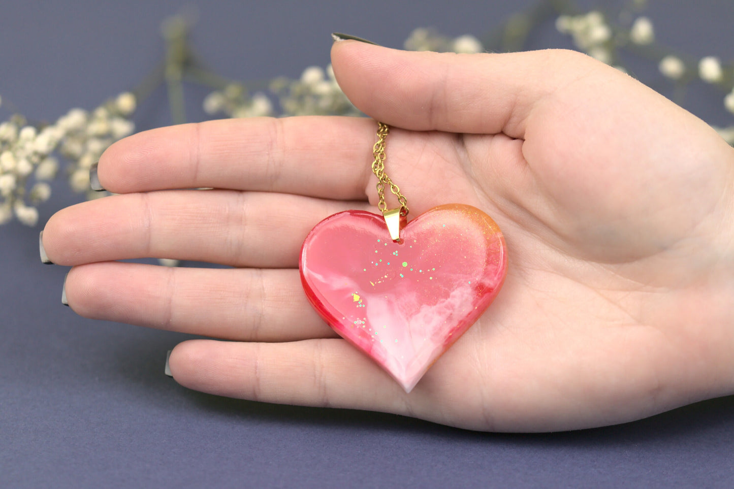 Colier Mare - Inima - Inox -  Rosu cu Auriu - Handmade  (Colecția Universe of Celestia)