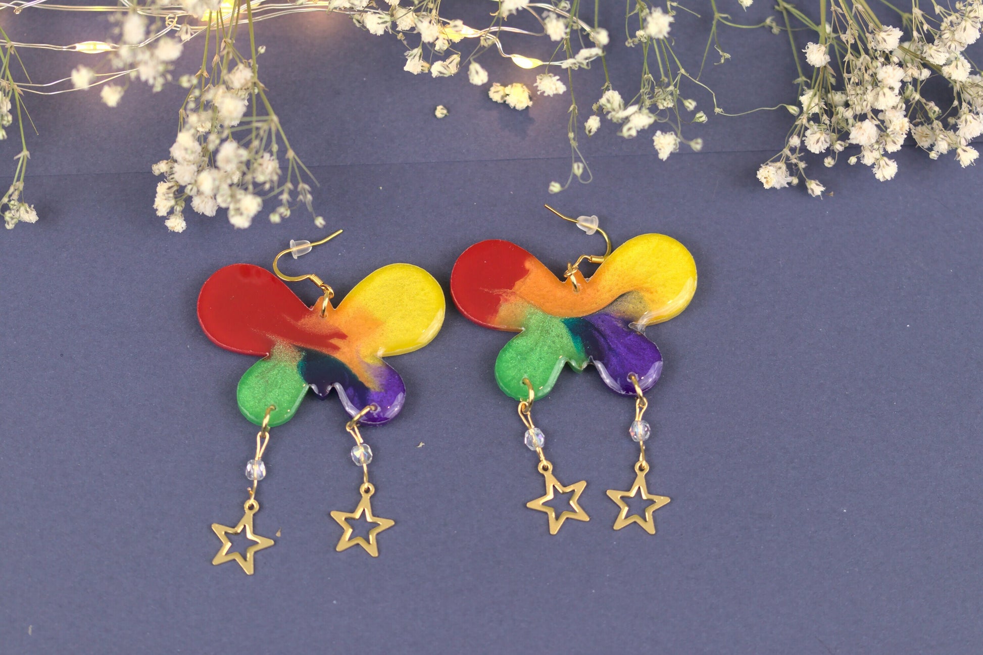 Cercei statement Fluture - Inox - Curcubeu - Handmade (Colecția Celestial Rainbow)-Earrings-celestiahandmade
