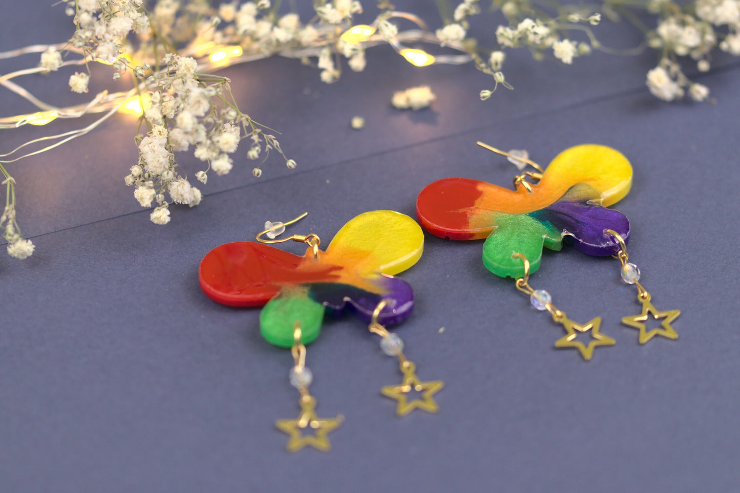 Cercei statement Fluture - Inox - Curcubeu - Handmade (Colecția Celestial Rainbow)-Earrings-celestiahandmade