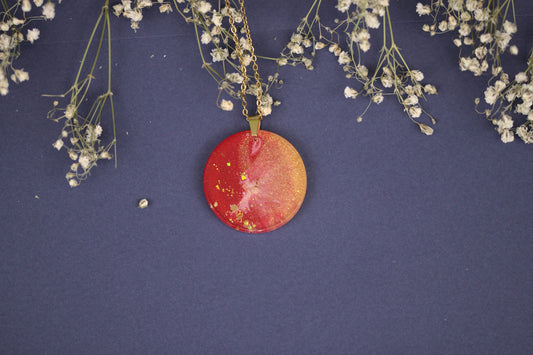 Colier Mare - Luna Plina - Inox-  Rosu cu Auriu- Handmade (Colecția Universe of Celestia)