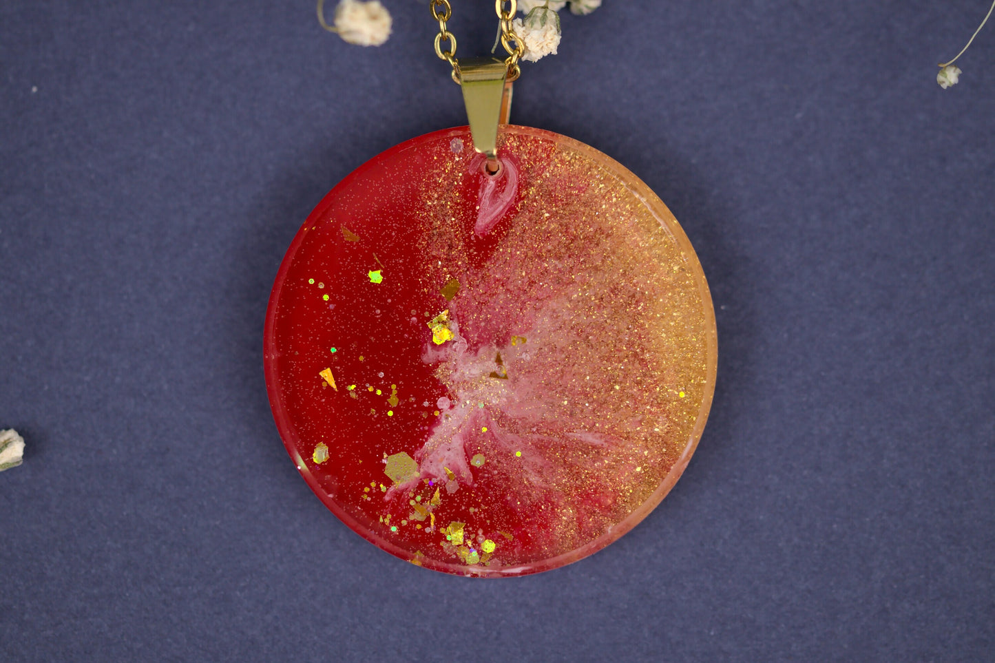 Colier Mare - Luna Plina - Inox-  Rosu cu Auriu- Handmade (Colecția Universe of Celestia)