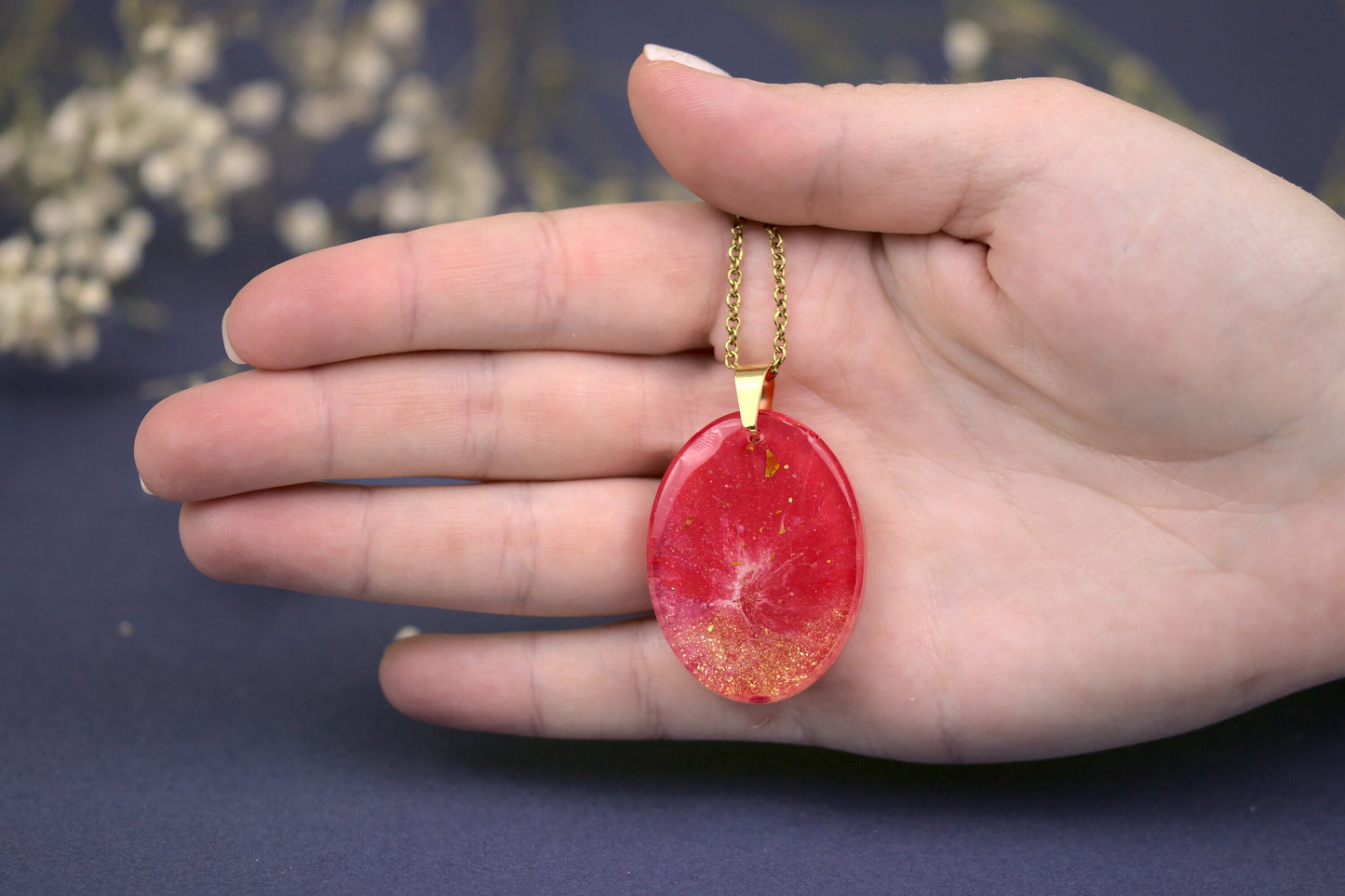 Colier Mare - Oval - Inox - Rosu cu Auriu - Handmade (Colecția Universe of Celestia)