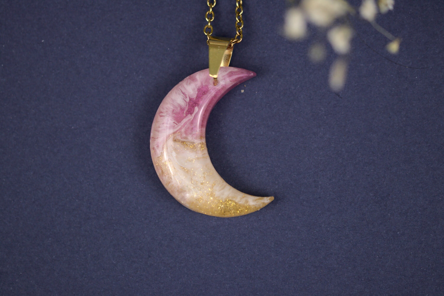 Colier Mic - Luna - Inox - Roz cu Auriu - Handmade (Colecția Celestial Pink)
