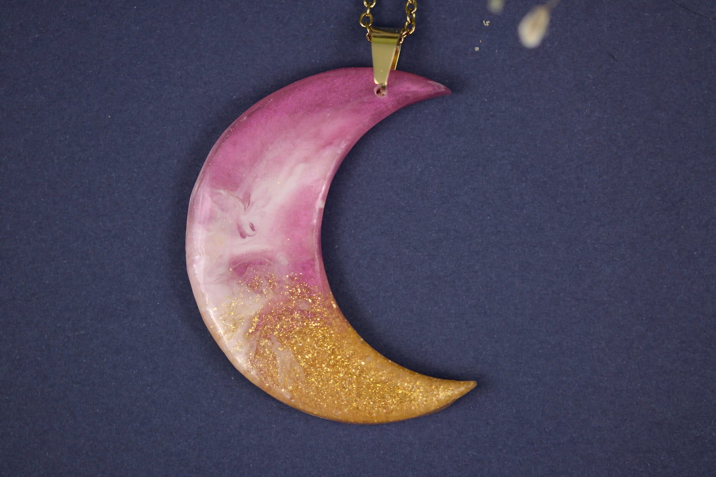 Colier Mare - Luna - Inox - Roz cu Auriu- Handmade (colecția Celestial Pink)