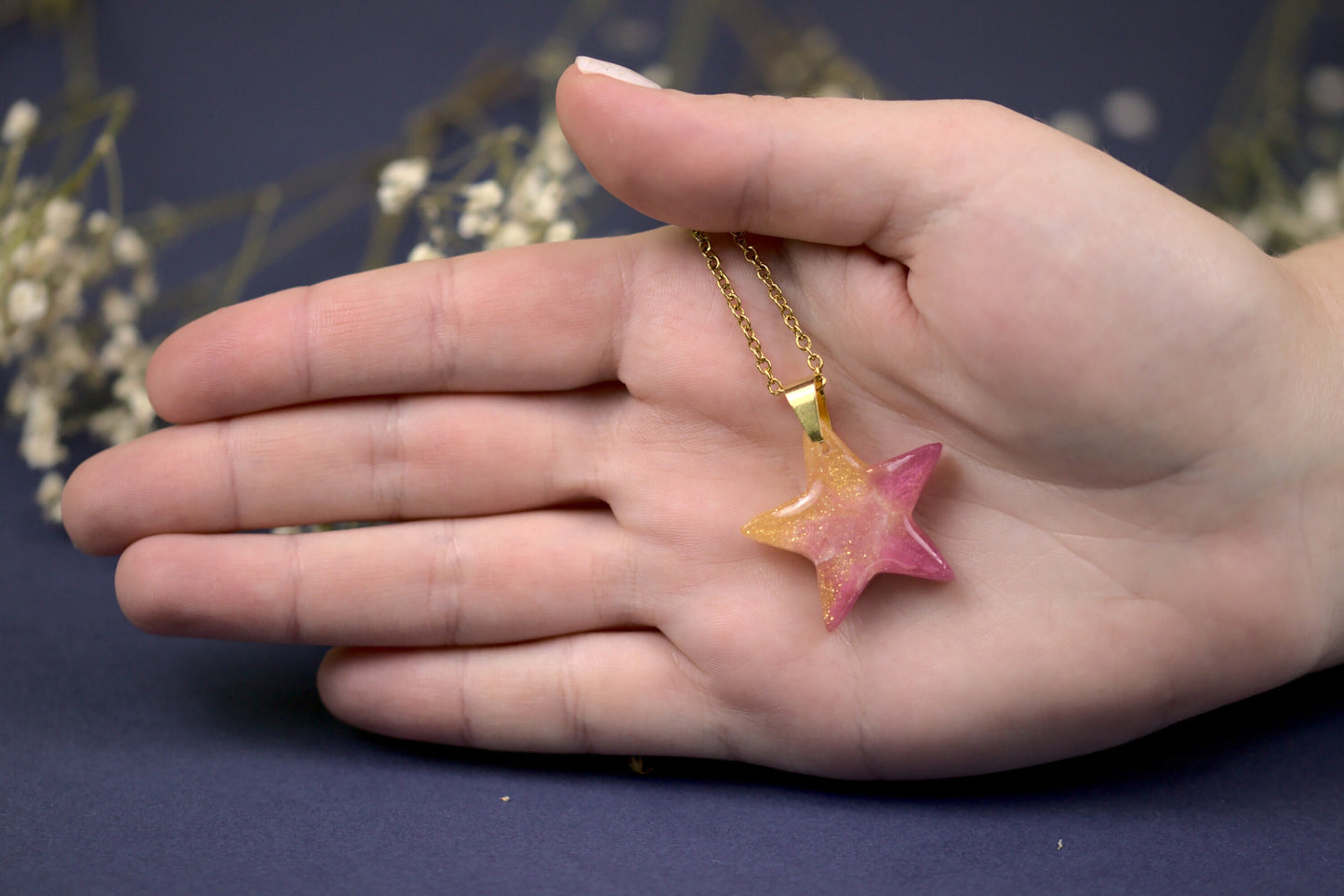 Colier Mic - Stea - Inox - Rosu cu Auriu - Handmade (Colecția Celestial Pink)